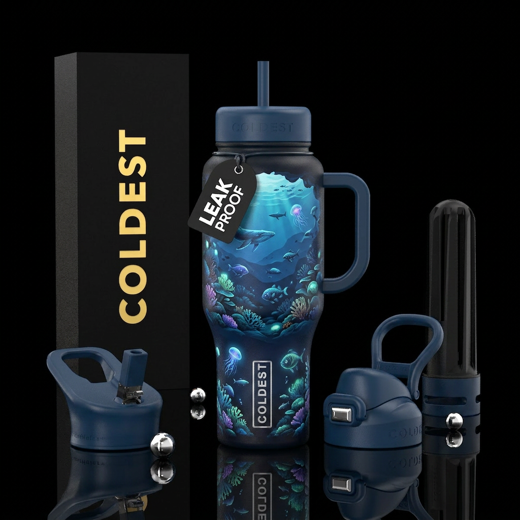 The Deep Blue Bottle Design Ocean layers descendin... water bottle design
