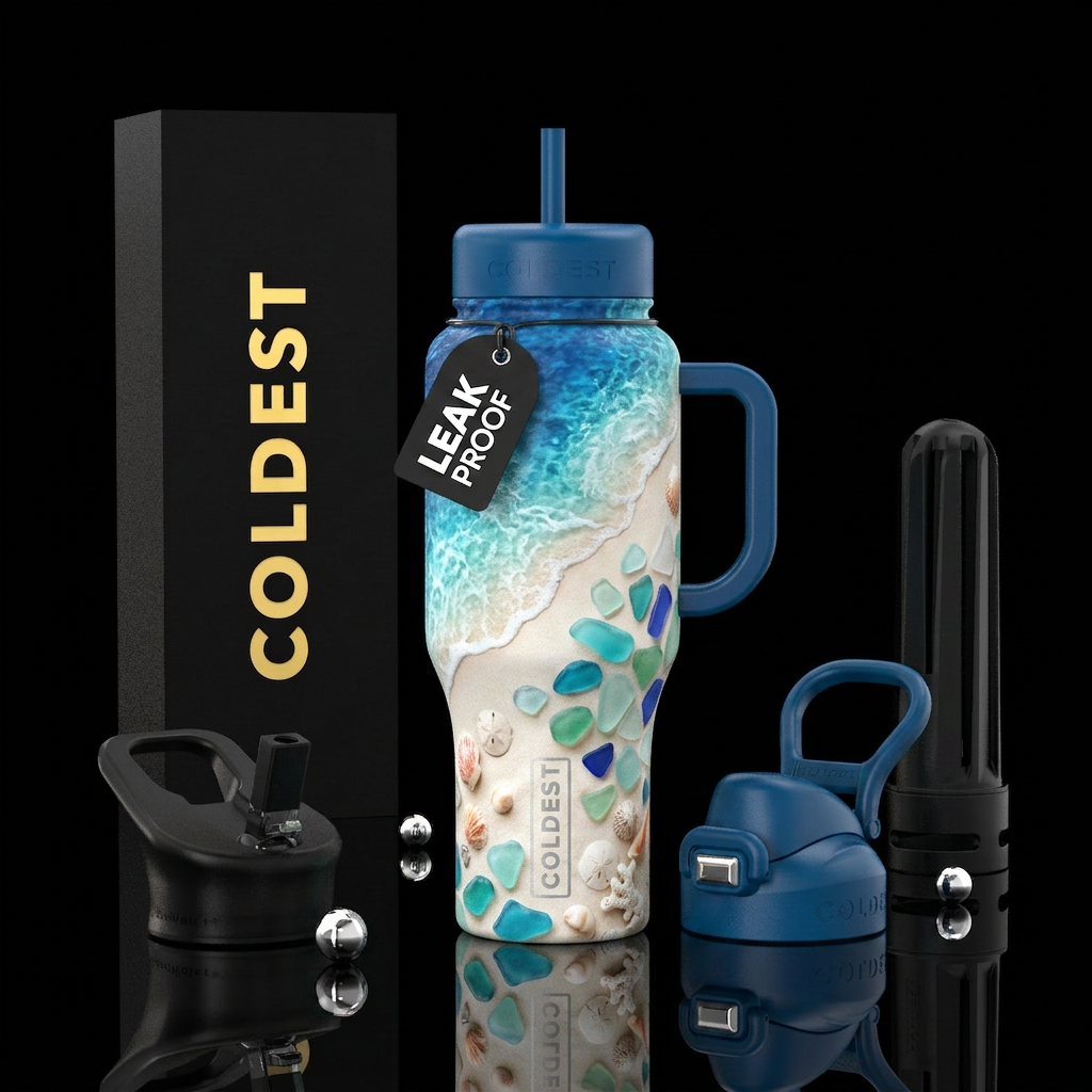 Sea Glass Serenity  A breathtaking coastal-inspire... water bottle design