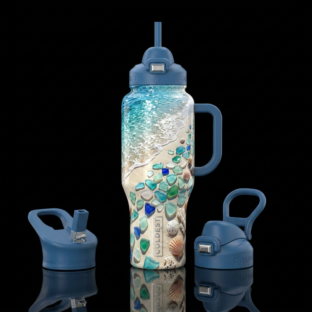 Sea Glass Serenity  A breathtaking coastal-inspire... water bottle design