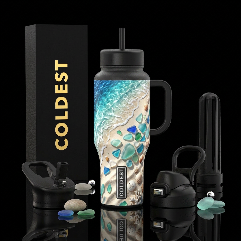 Sea Glass Serenity  A breathtaking coastal-inspire... water bottle design