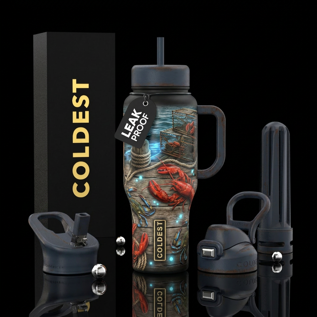 Coastal Catch Theme: New England fishing village W... water bottle design