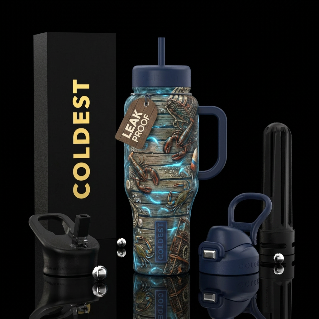 Coastal Catch Theme: New England fishing village W... water bottle design