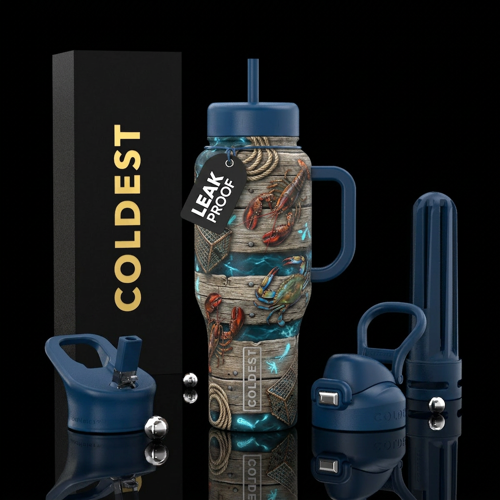 Coastal Catch Theme: New England fishing village W... water bottle design