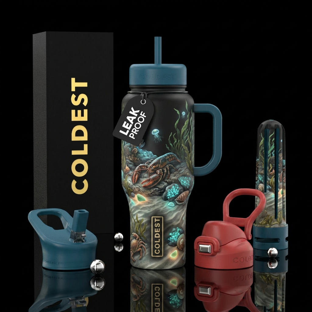 Beneath the Tide Theme: Underwater realism Lobster... water bottle design