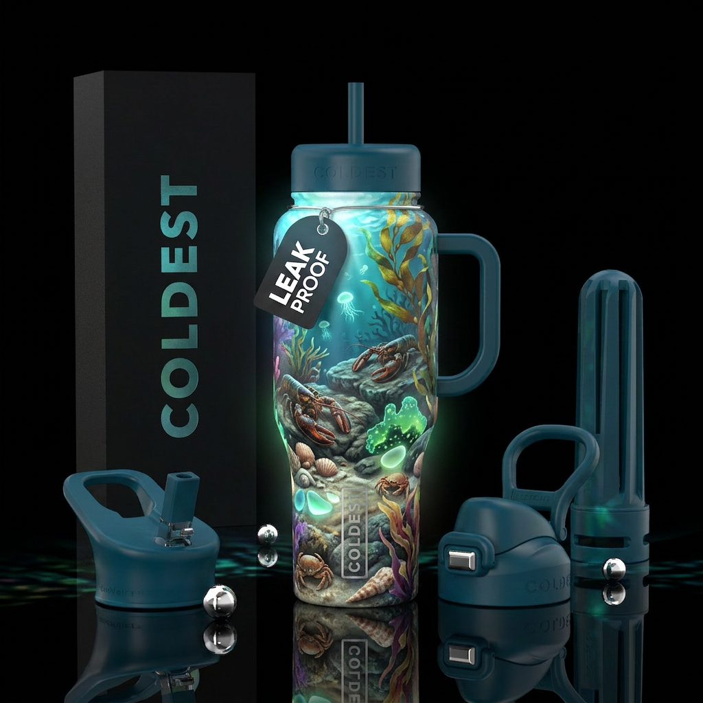 Beneath the Tide Theme: Underwater realism Lobster... water bottle design