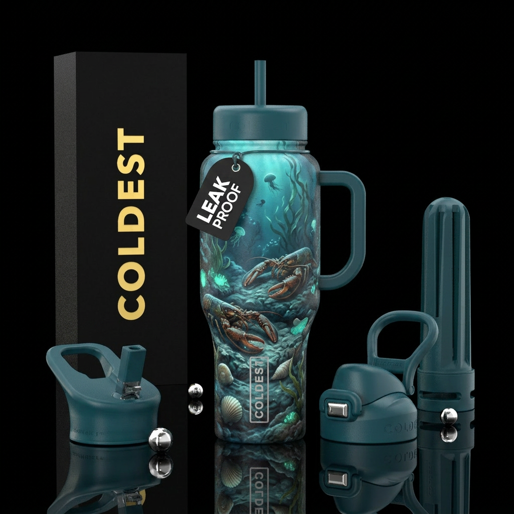 Beneath the Tide Theme: Underwater realism Lobster... water bottle design