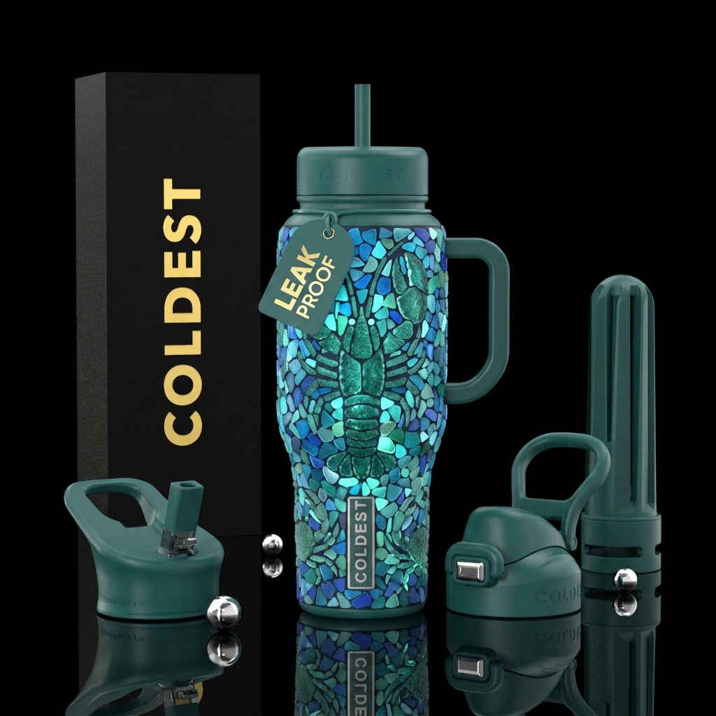 Lobster Mosaic Theme: Luxury coastal art Entire tu... water bottle design