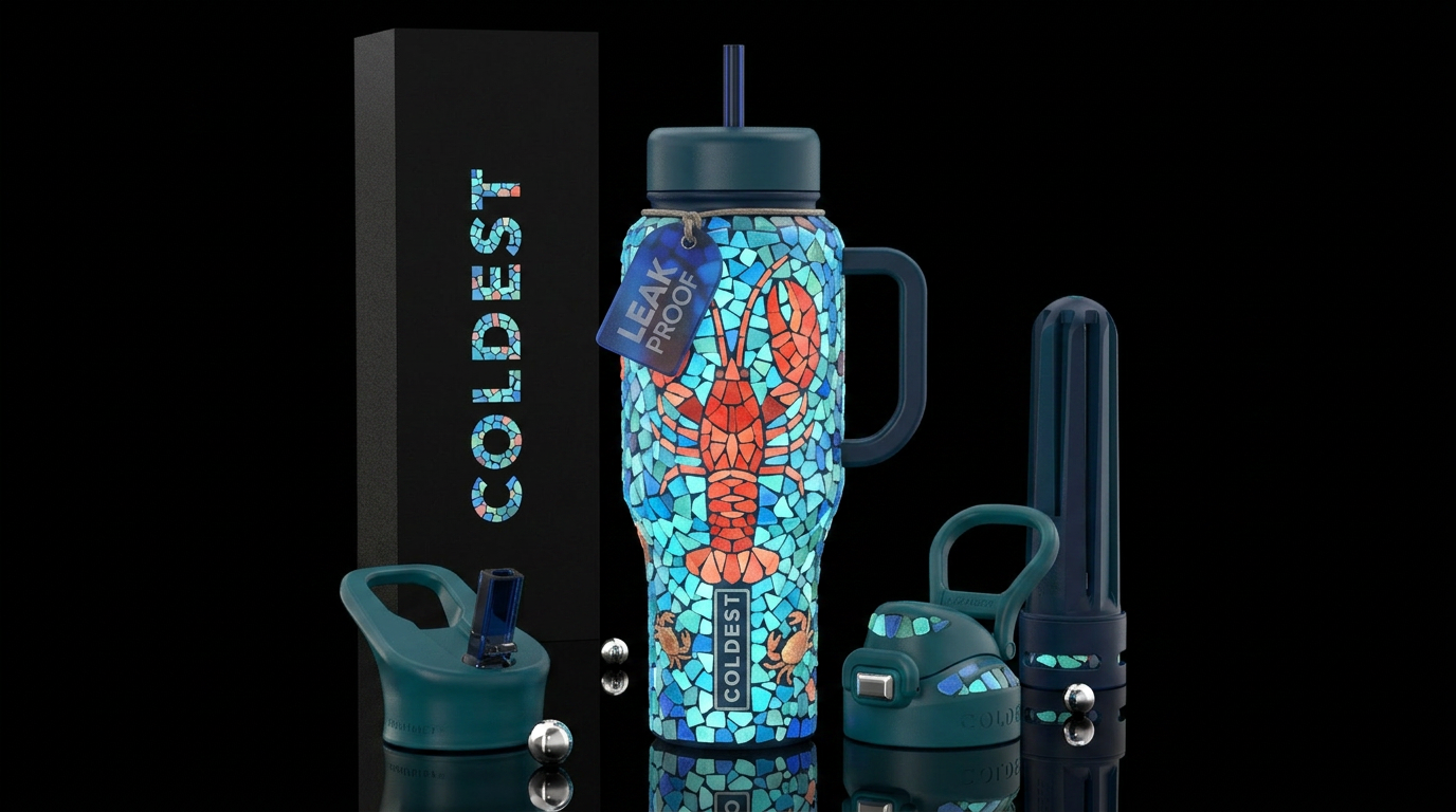 Lobster Mosaic Theme: Luxury coastal art Entire tu... water bottle design