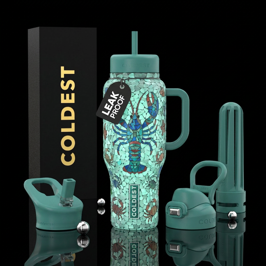 Lobster Mosaic Theme: Luxury coastal art Entire tu... water bottle design