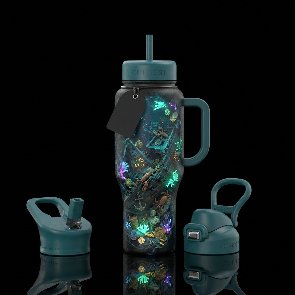 Ocean Floor Relics Theme: Shipwreck Old anchor Lob... water bottle design