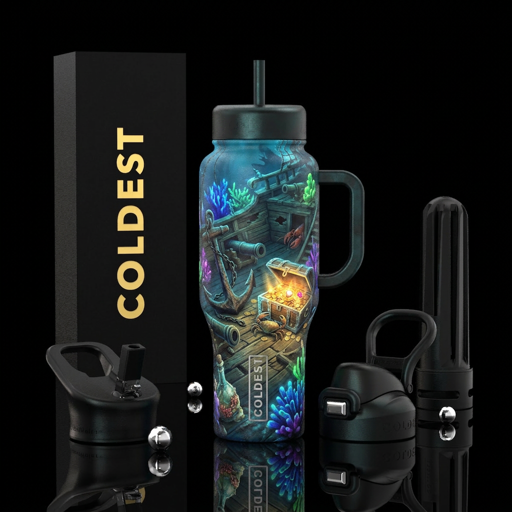 Ocean Floor Relics Theme: Shipwreck Old anchor Lob... water bottle design