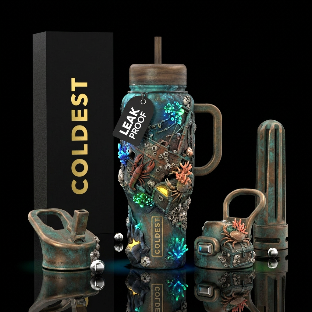 Ocean Floor Relics Theme: Shipwreck Old anchor Lob... water bottle design