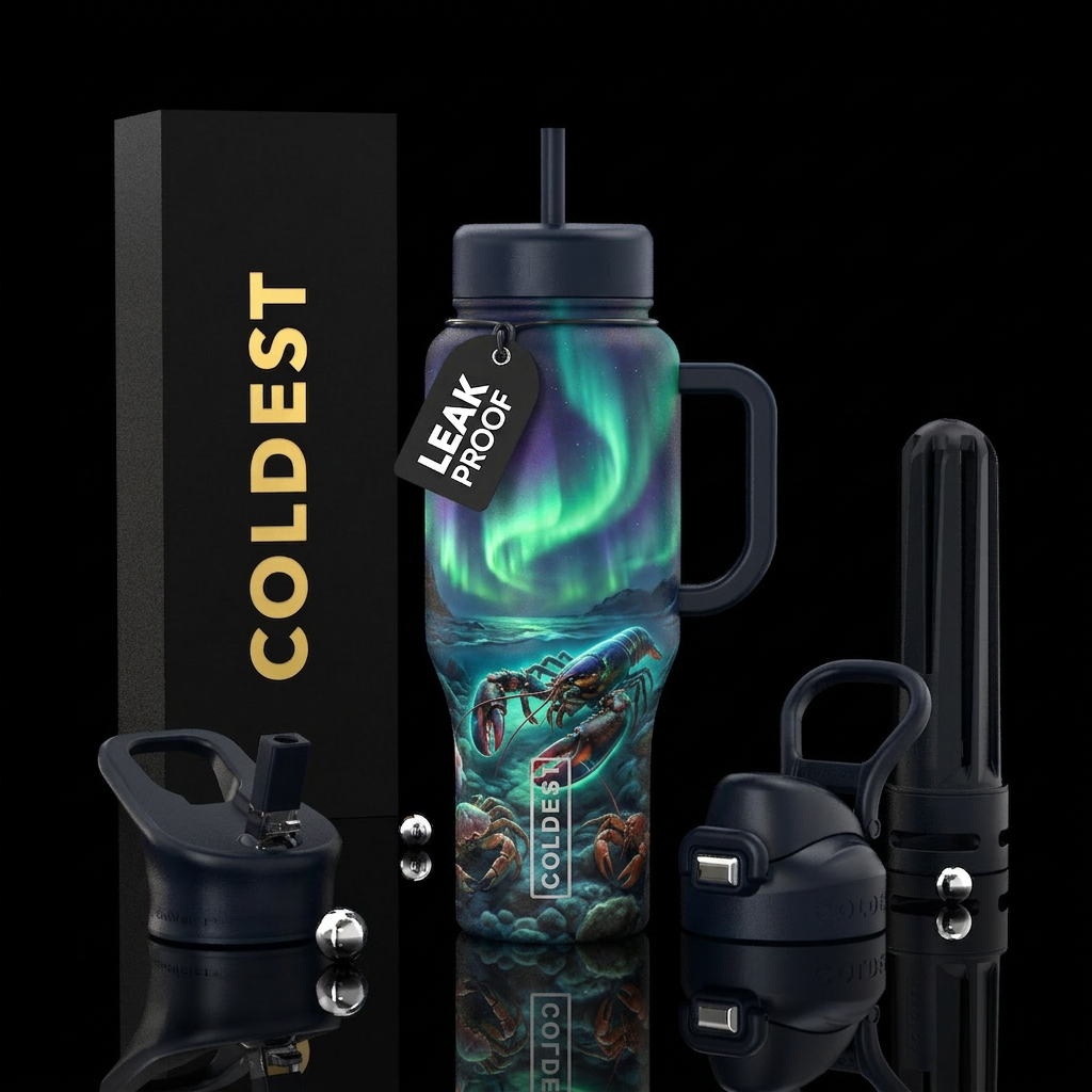 Northern Lights Lobster Theme: Fantasy-meets-reali... water bottle design