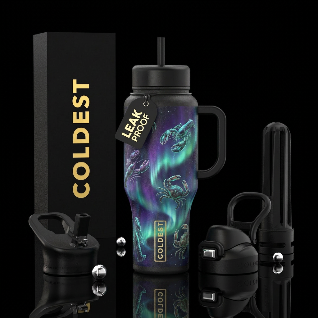 Northern Lights Lobster Theme: Fantasy-meets-reali... water bottle design