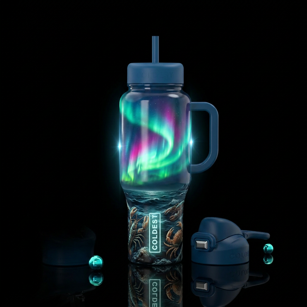 Northern Lights Lobster Theme: Fantasy-meets-reali... water bottle design