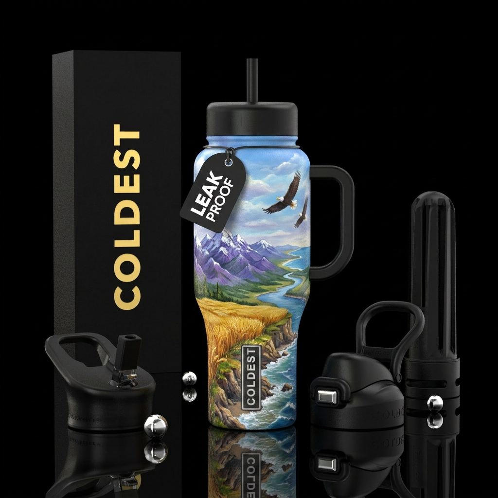 America the Beautiful  A breathtaking panoramic tr... water bottle design