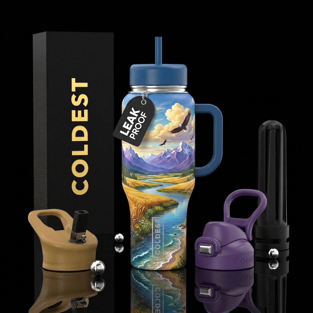America the Beautiful  A breathtaking panoramic tr... water bottle design