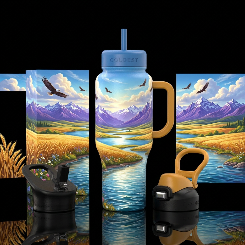 America the Beautiful  A breathtaking panoramic tr... water bottle design