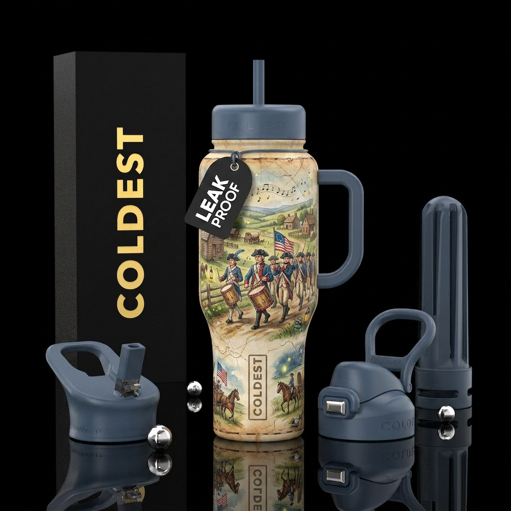 Yankee Doodle's Adventure  A nostalgic Americana-i... water bottle design