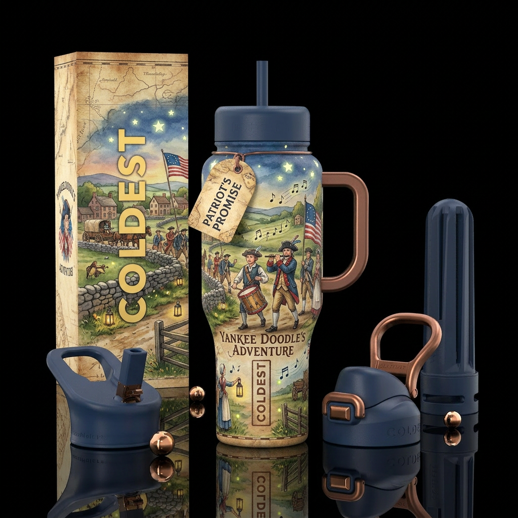 Yankee Doodle's Adventure  A nostalgic Americana-i... water bottle design
