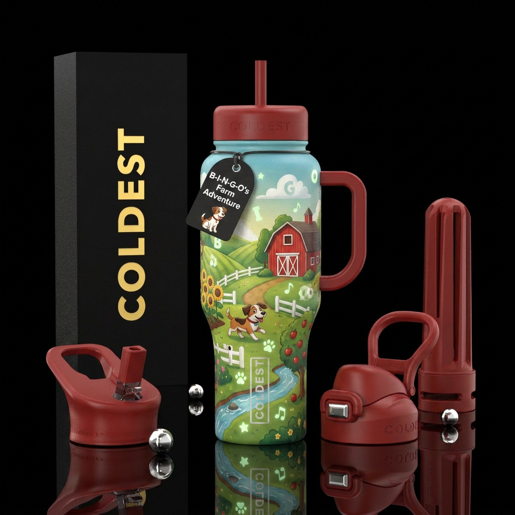 B-I-N-G-O's Farm Adventure  A charming storybook-i... water bottle design