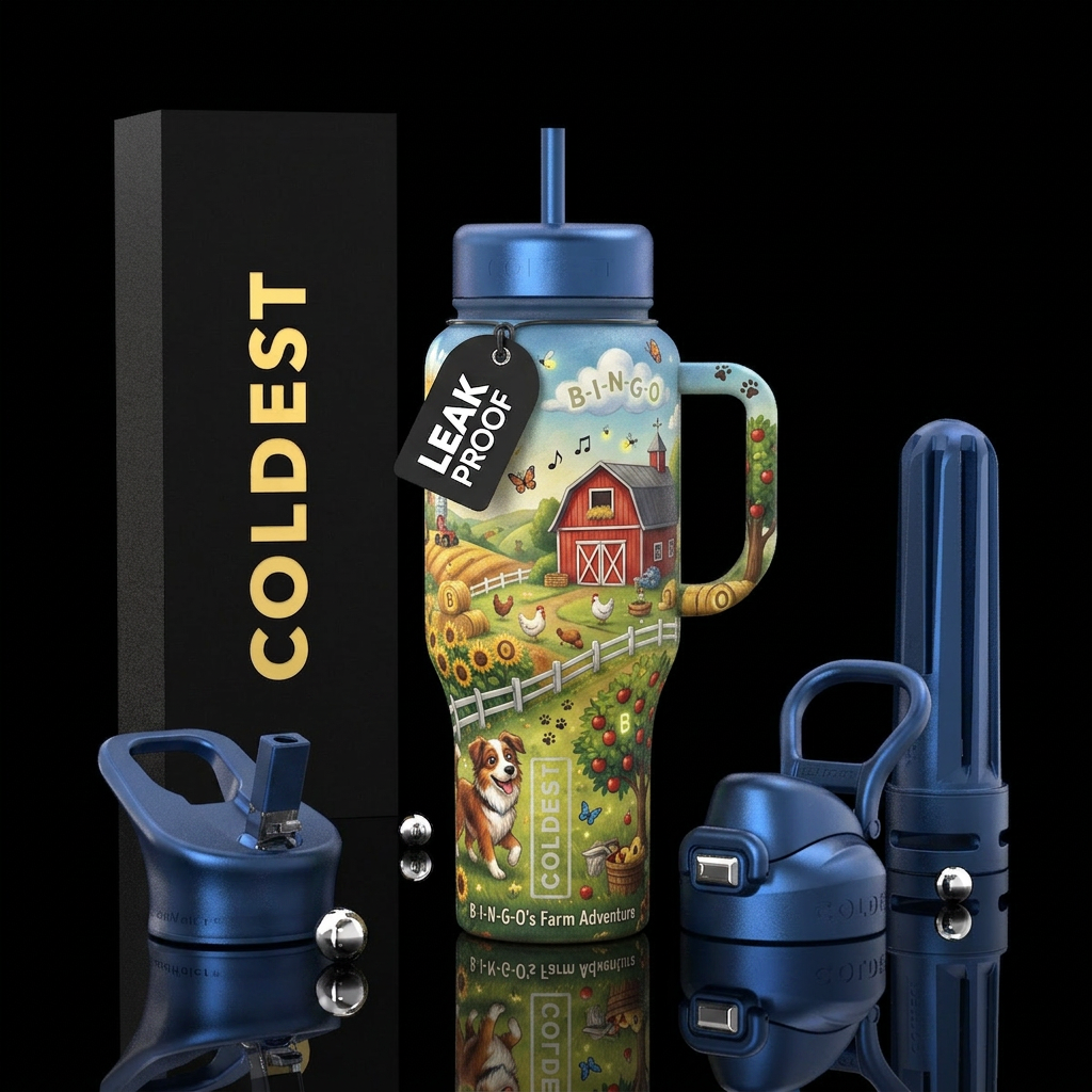 B-I-N-G-O's Farm Adventure  A charming storybook-i... water bottle design