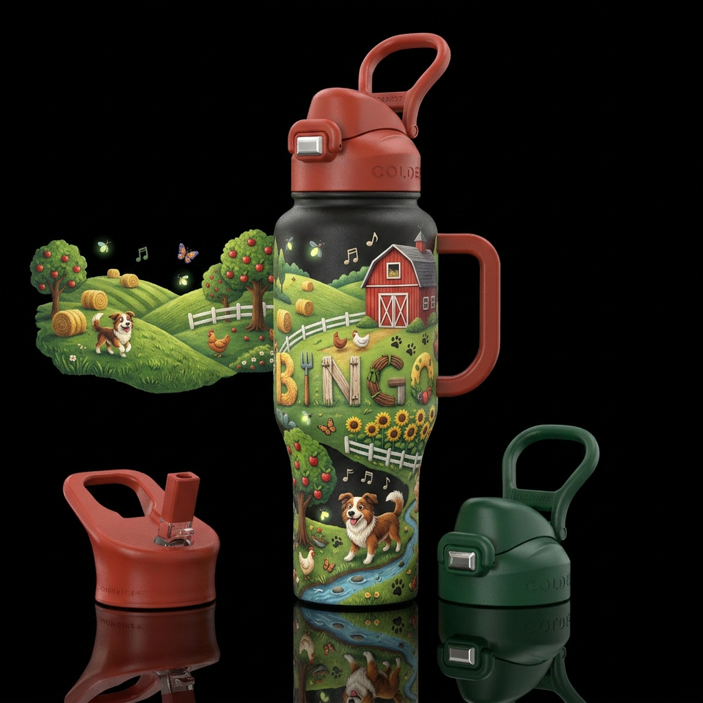 B-I-N-G-O's Farm Adventure  A charming storybook-i... water bottle design