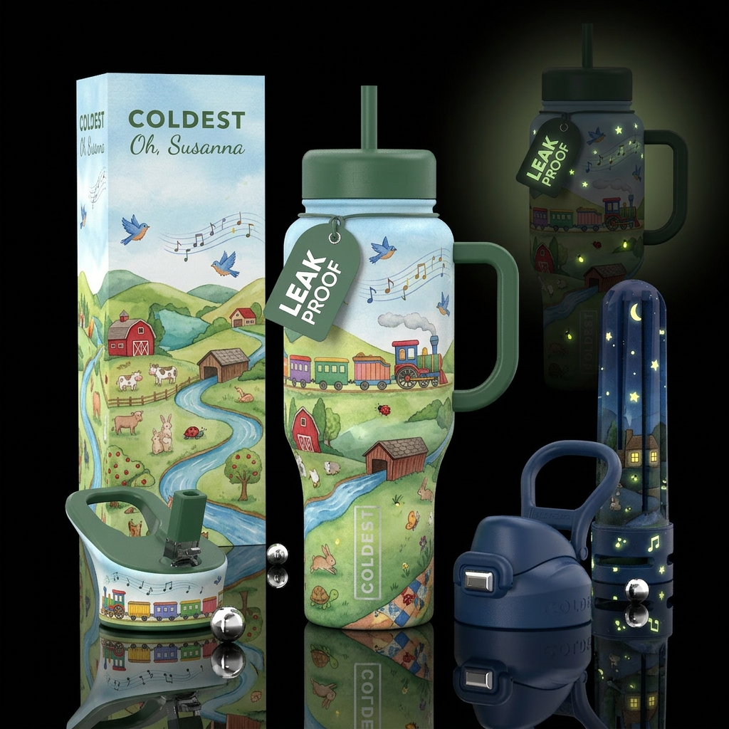 Oh, Susanna Adventure  A charming folk-art inspire... water bottle design