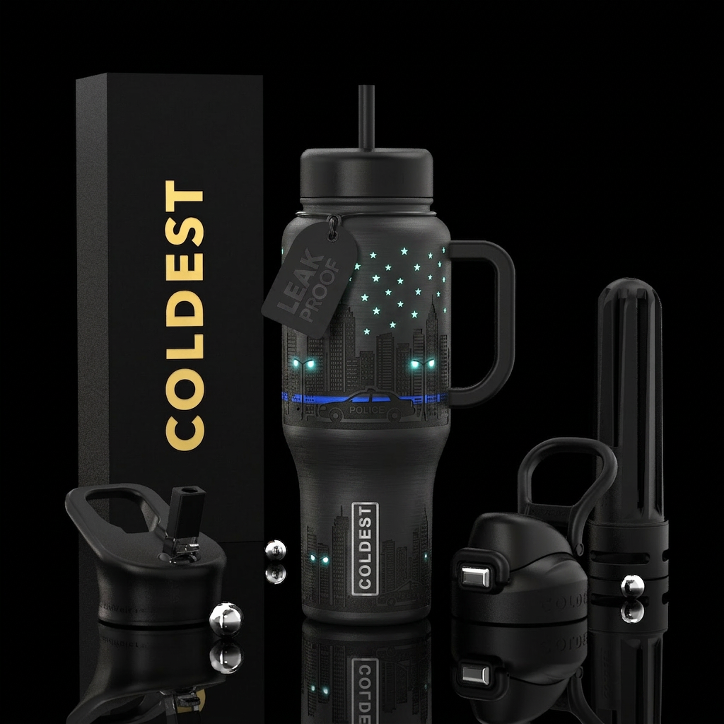 Midnight Watch Theme: The officer on patrol while ... water bottle design