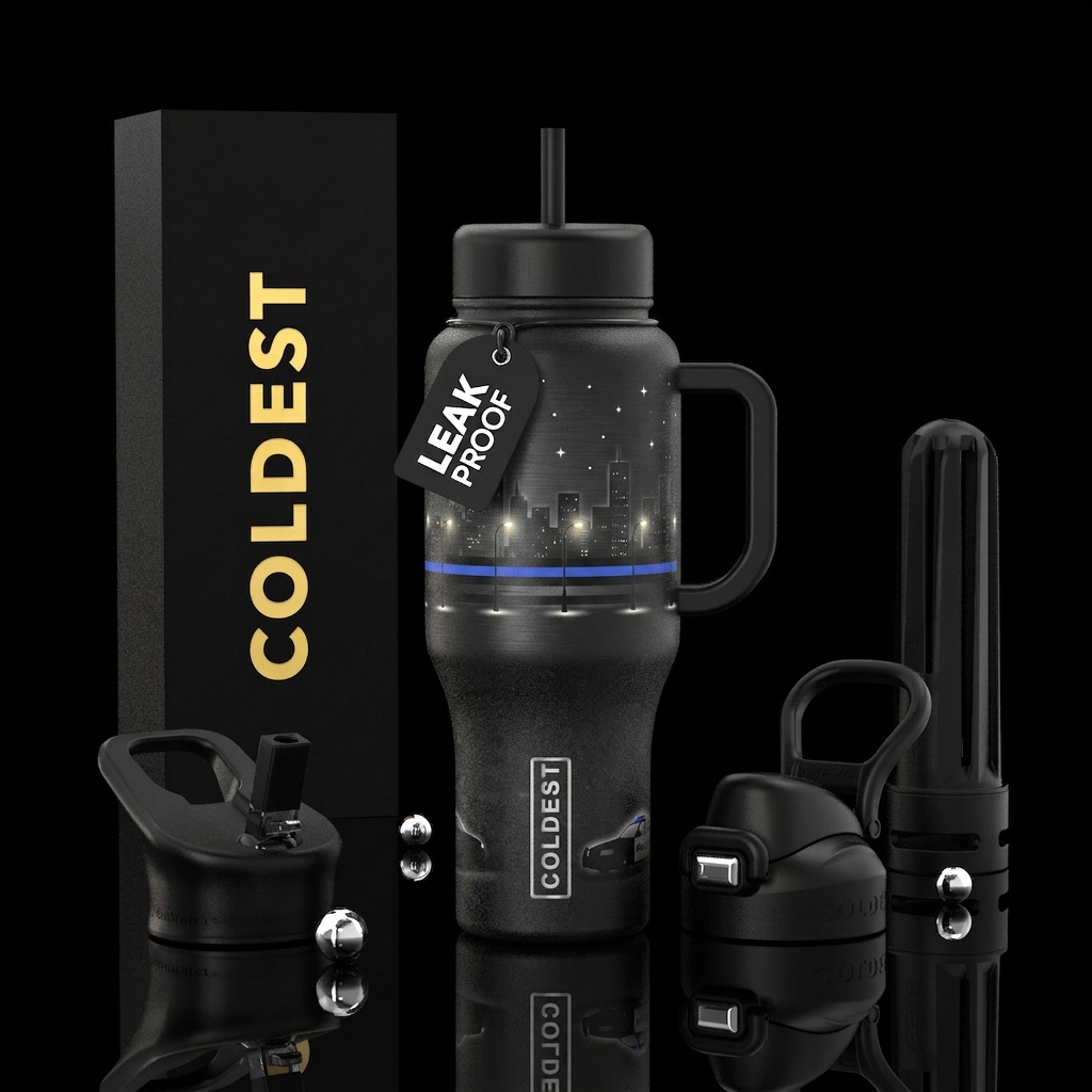 Midnight Watch Theme: The officer on patrol while ... water bottle design