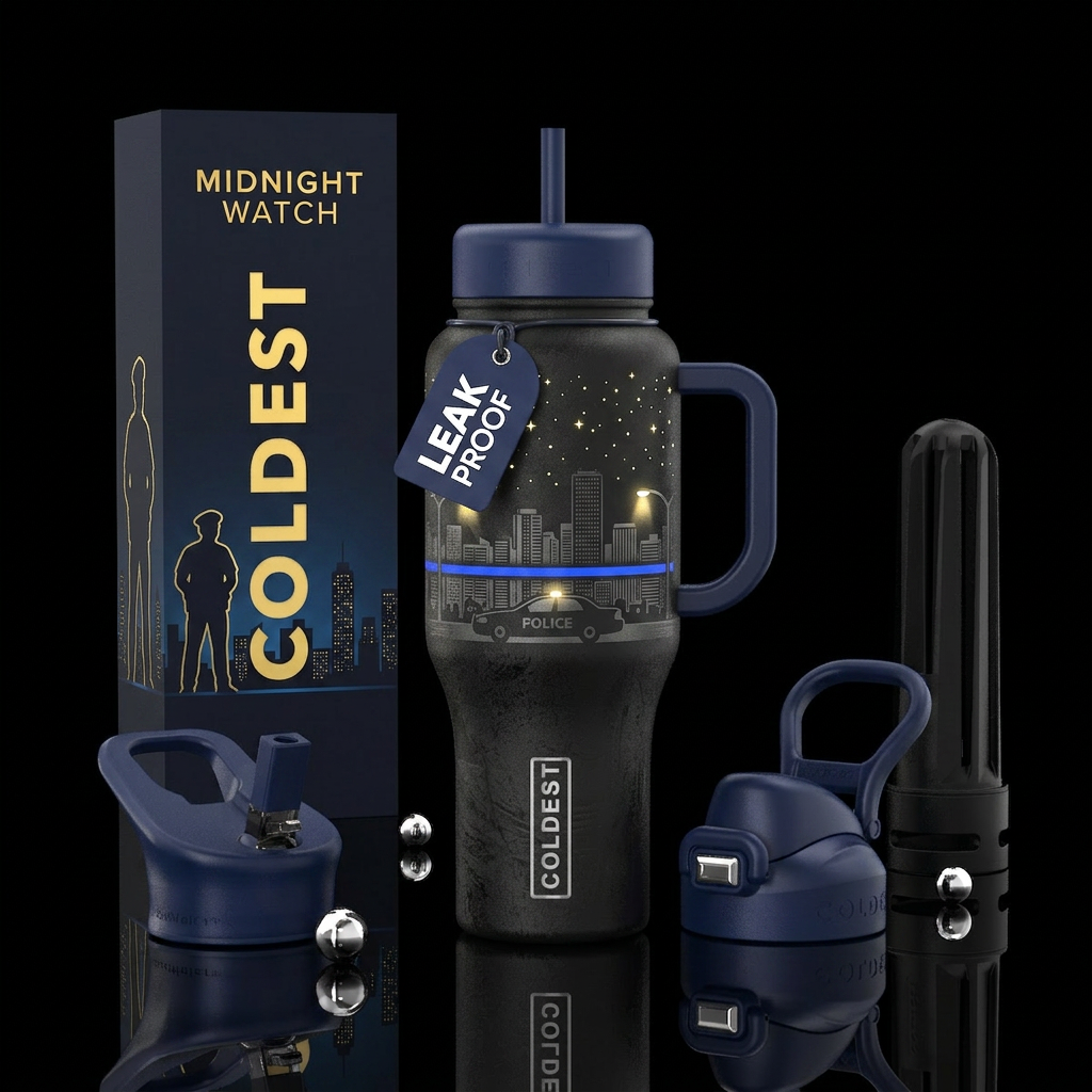 Midnight Watch Theme: The officer on patrol while ... water bottle design