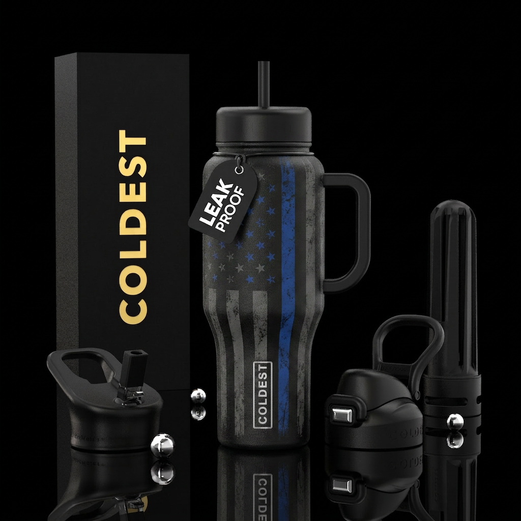 Honor & Duty Design Matte black background Distres... water bottle design