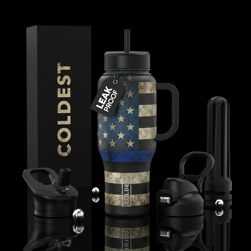 Honor & Duty Design Matte black background Distres... water bottle design