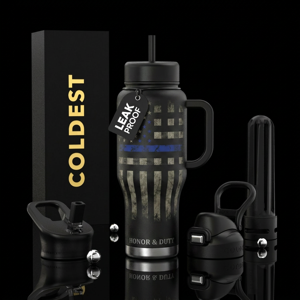 Honor & Duty Design Matte black background Distres... water bottle design
