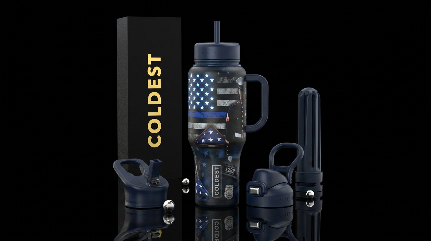 End of Watch Tribute Design Thin blue line flag Po... water bottle design