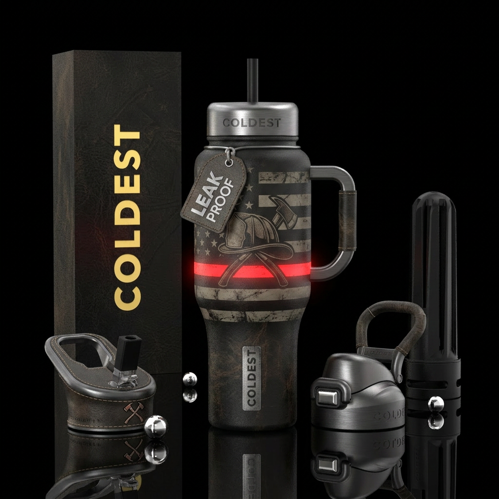 The Thin Red Line Visuals Matte black tactical bac... water bottle design