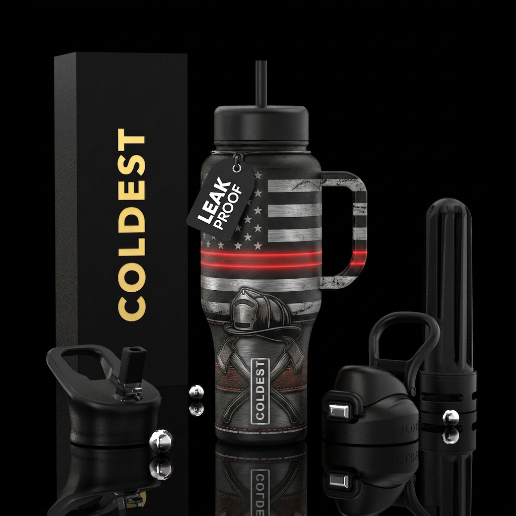 The Thin Red Line Visuals Matte black tactical bac... water bottle design