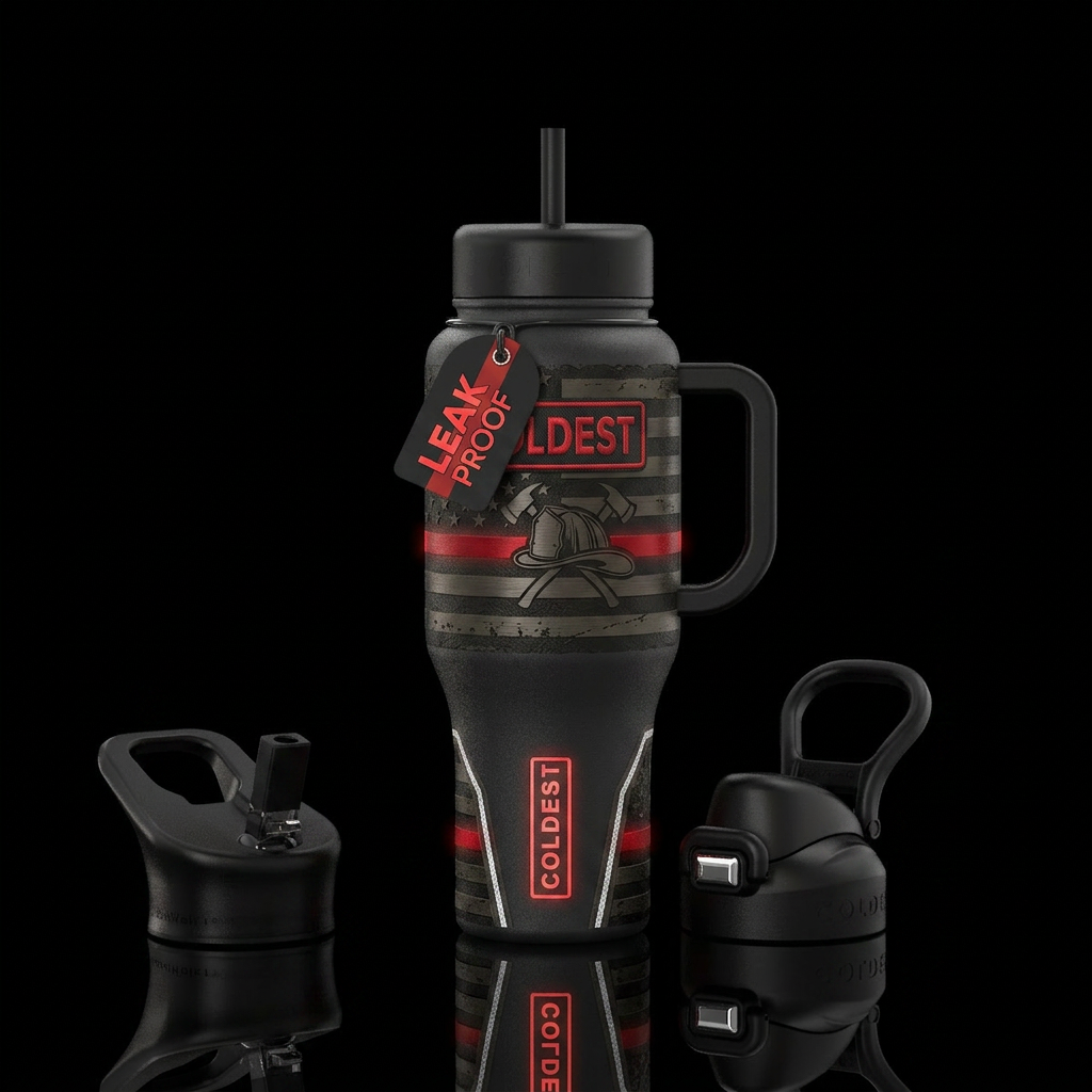 The Thin Red Line Visuals Matte black tactical bac... water bottle design