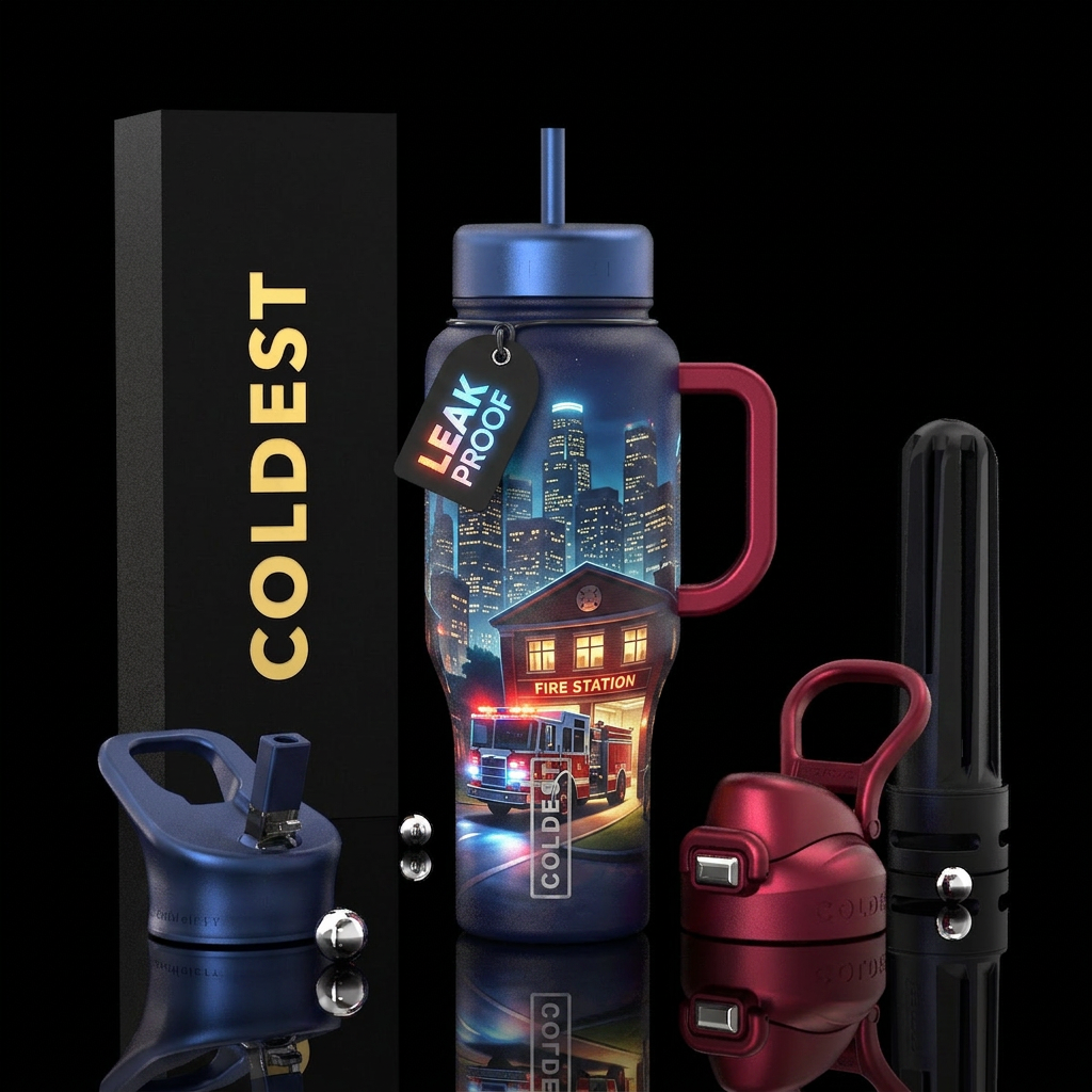 City Under Watch Visuals City skyline at night Fir... water bottle design