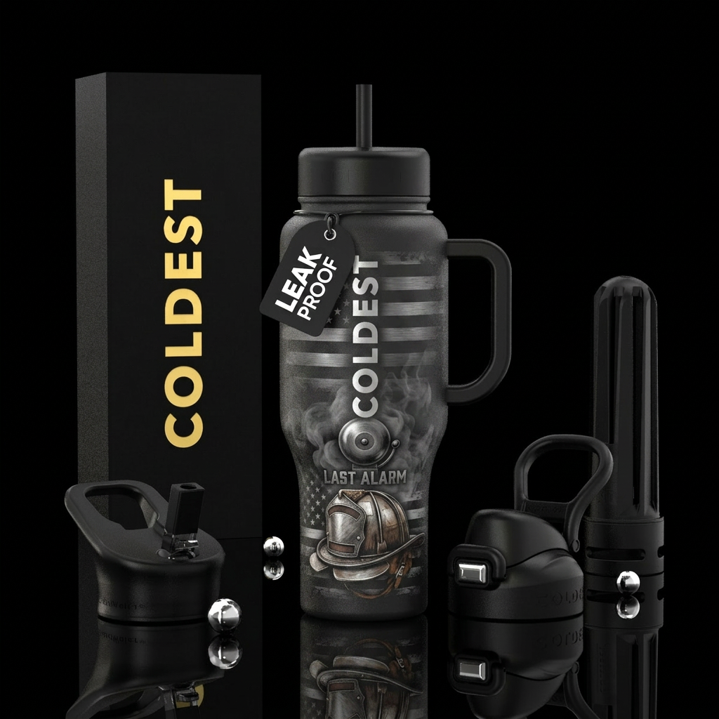 Last Alarm Visuals Deep black background Bell surr... water bottle design