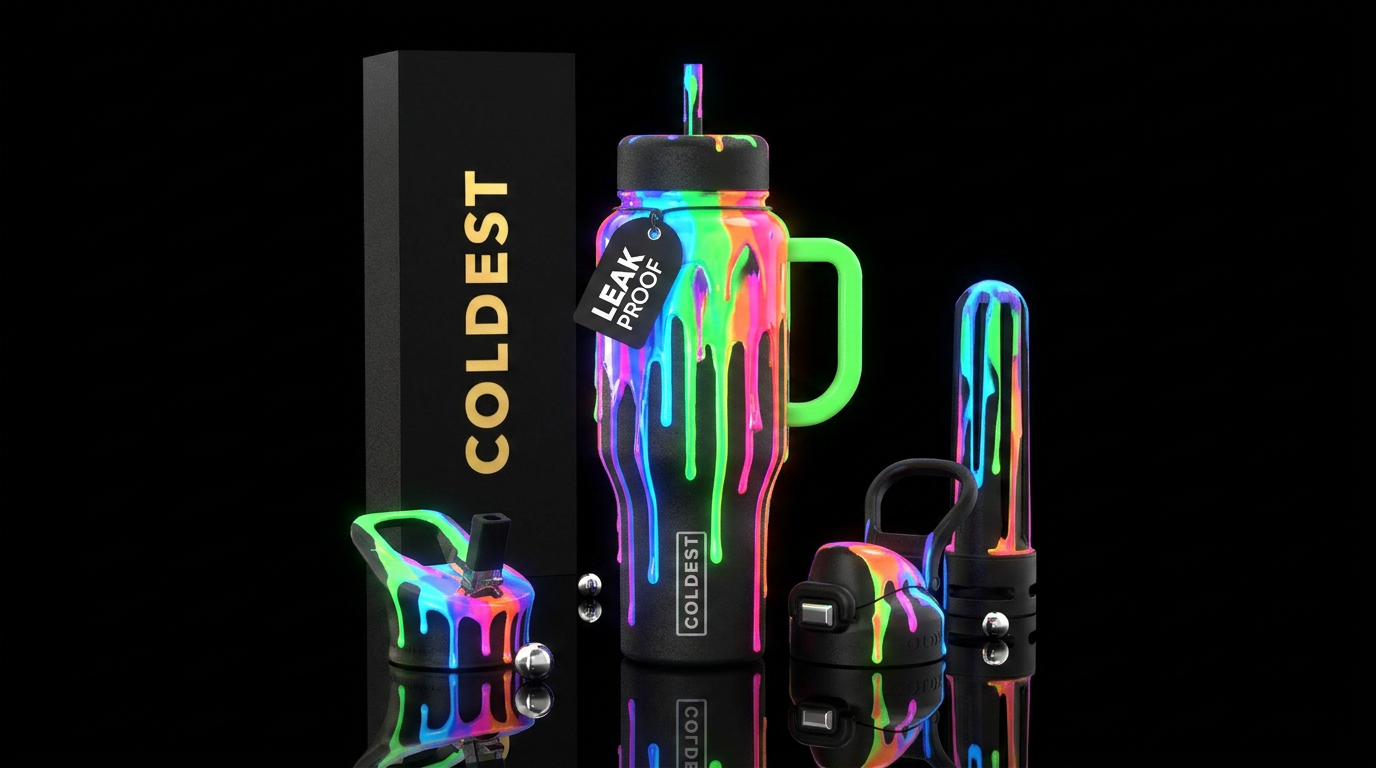 Neon Drip Glowie Daytime Matte black bottle Thick,... water bottle design