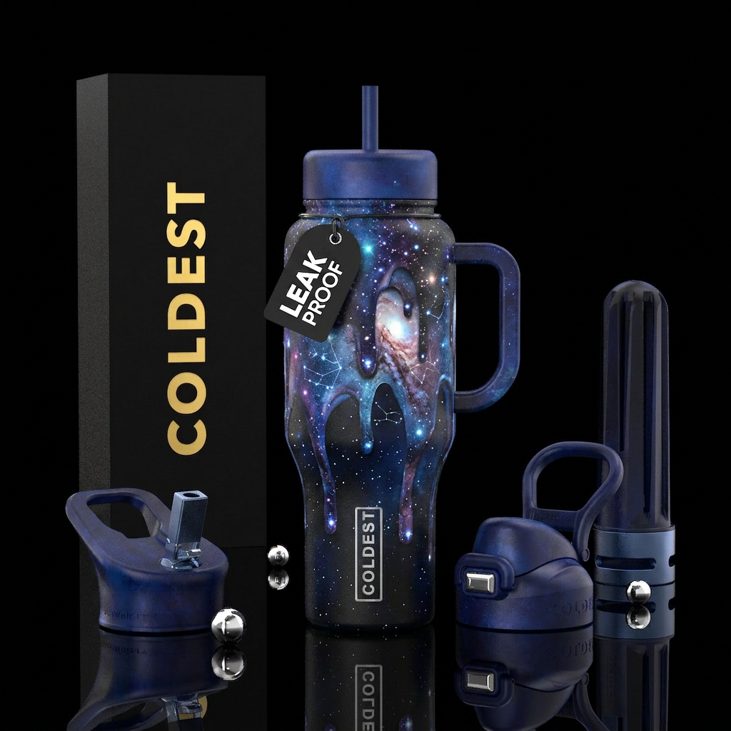 Cosmic Drip Daytime Deep black "space" background ... water bottle design