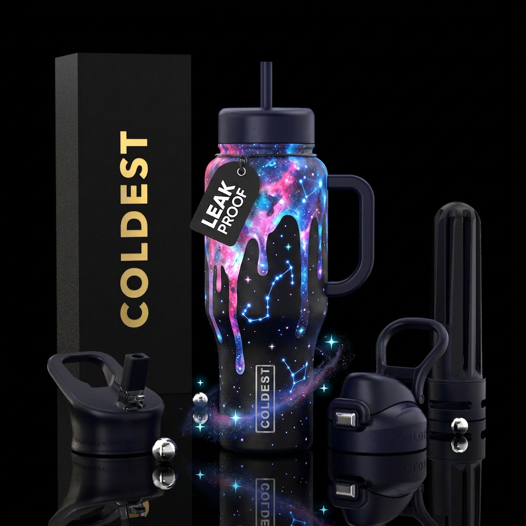 Cosmic Drip Daytime Deep black "space" background ... water bottle design