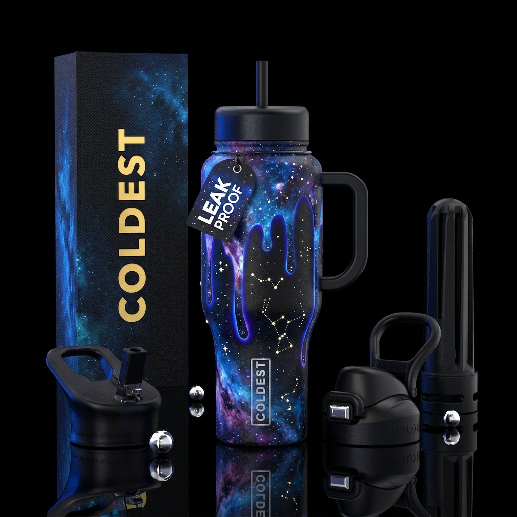 Cosmic Drip Daytime Deep black "space" background ... water bottle design