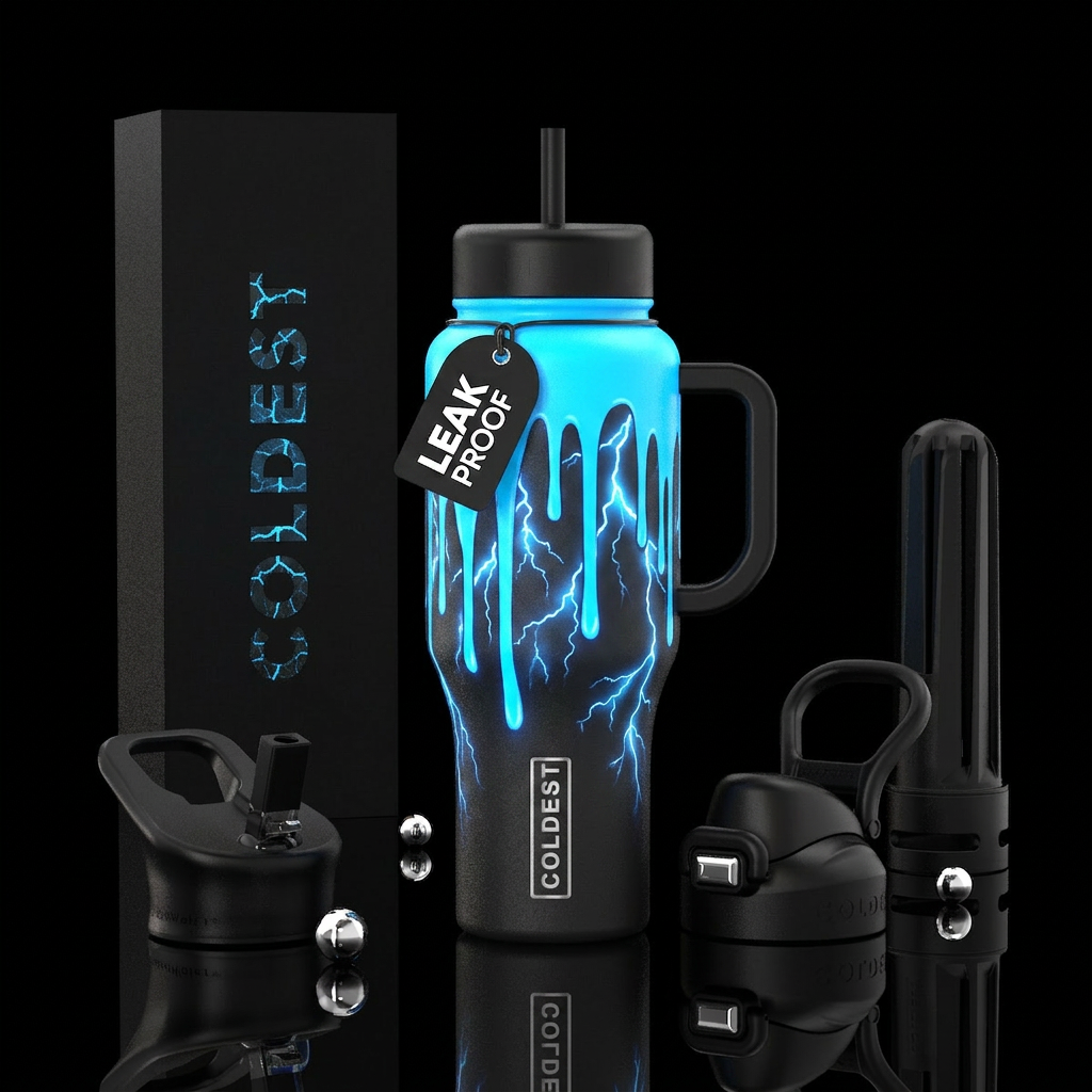 Electric Energy Drip Daytime Matte black backgroun... water bottle design