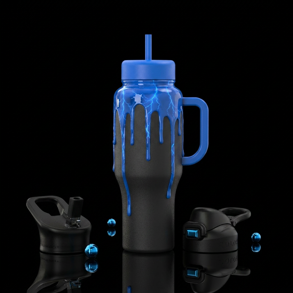 Electric Energy Drip Daytime Matte black backgroun... water bottle design