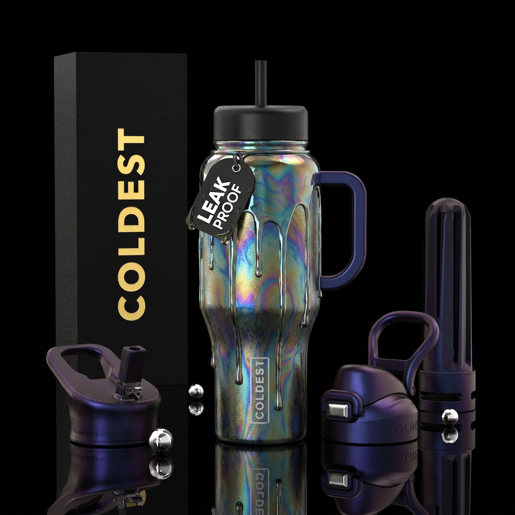 Electric Energy Drip Daytime Matte black backgroun... water bottle design