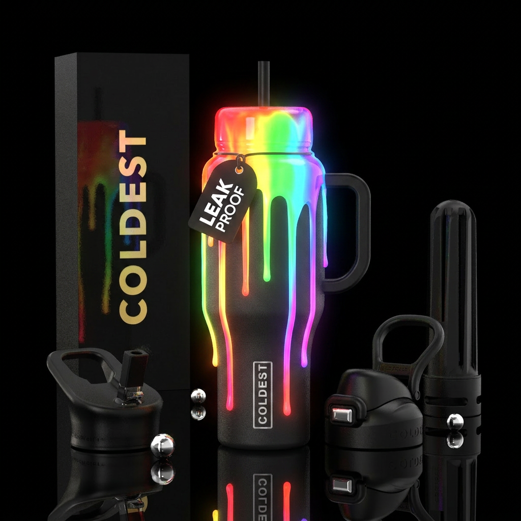 Glowie Rainbow Melt Daytime White or black bottle ... water bottle design