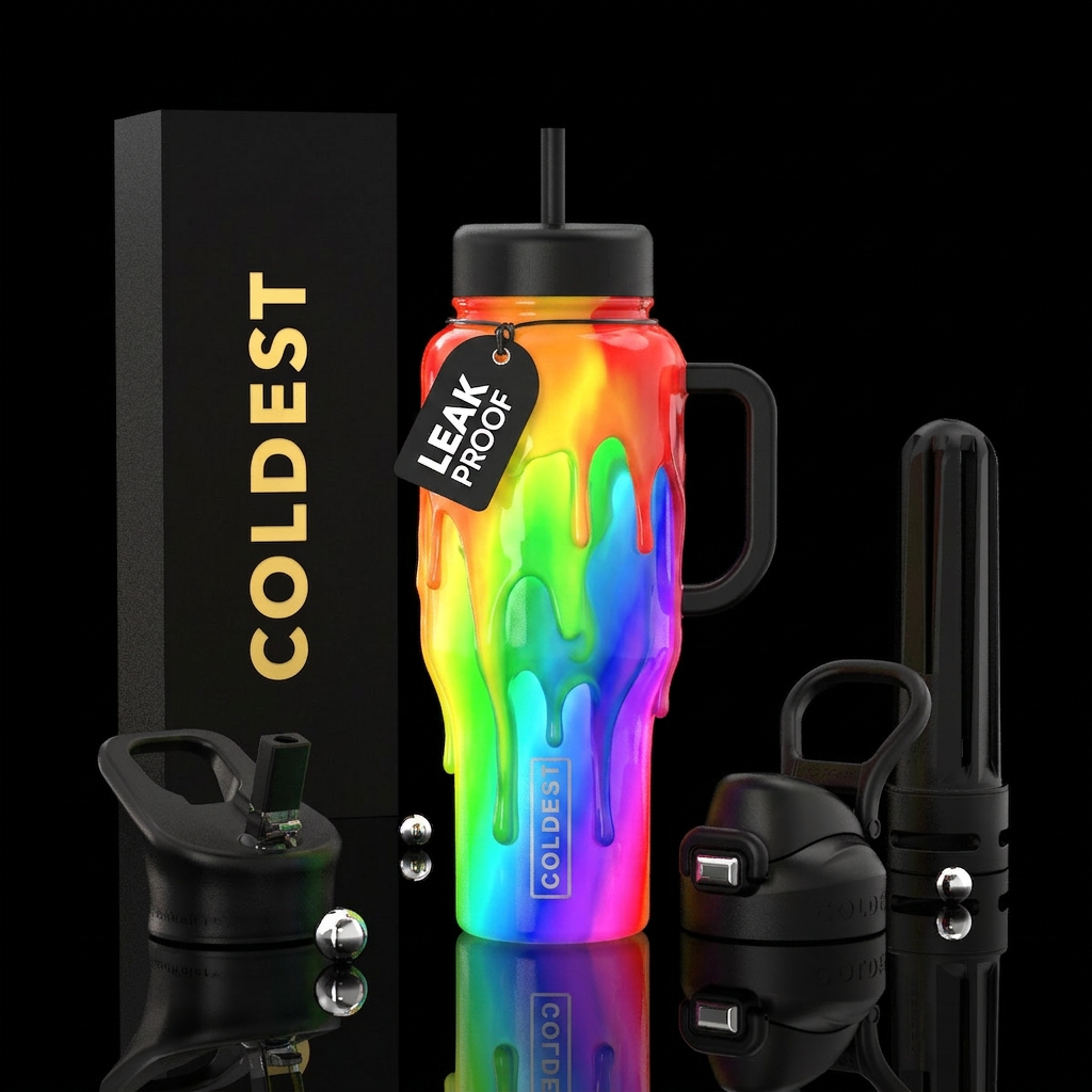 Glowie Rainbow Melt Daytime White or black bottle ... water bottle design