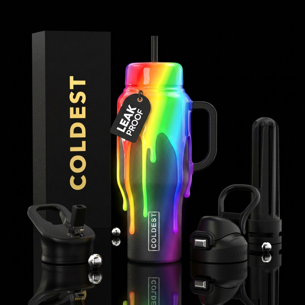 Glowie Rainbow Melt Daytime White or black bottle ... water bottle design